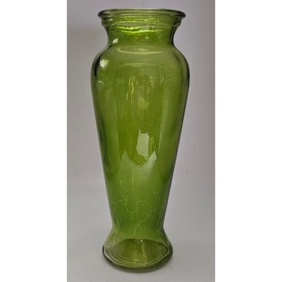Vintage Green Glass Vase 8" Tall Hand Blown Mid Century Modern Art Glass Decor - Picture 1 of 3